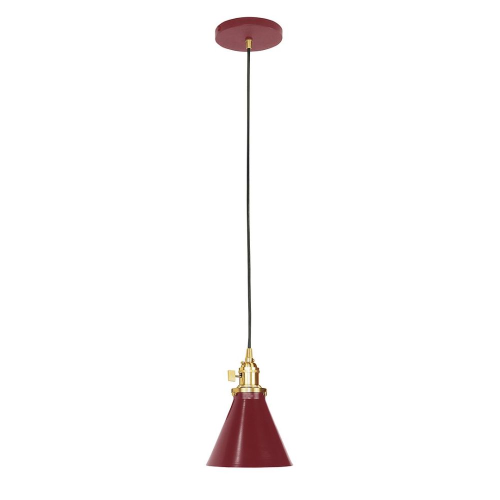 Montclair Lightworks PEB405-55-91-C16 6" Uno Pendant, Navy Mini Tweed Fabric Cord With Canopy, Barn Red With Brushed Brass Hardware